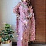 Pink Color Heavy Faux Georgette Embroidery Work Top Plazzo
