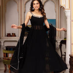 Black Color Faux Georgette Hand Work Anarkali