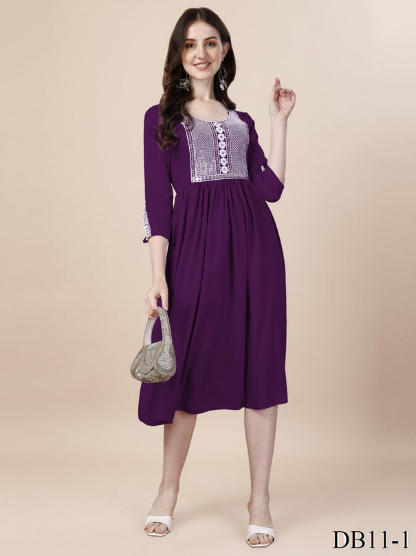 Dark Purple Color Reyon Embroidery Work Top