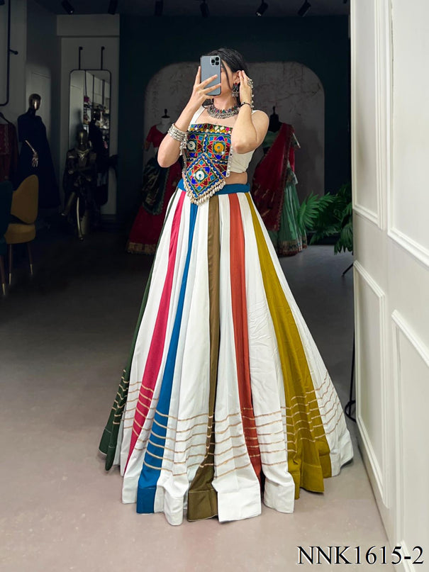 Navratri Special  Rayon Fabric Patti Lace Work Lehenga
