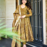 pure Soft Muslin Bandhej Print With Plain Work Anarkali