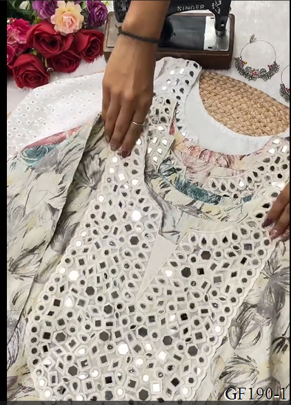 White Color Reyon Foil Fabric Mirror Work Top Pent