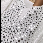 White Color Hakuba Cotton Real Mirror Work Top Pent