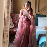 Pink Color Tabby Organza Embroidery Work Top Sharara