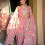 Pink Color Tabby Organza Embroidery Work Top Sharara