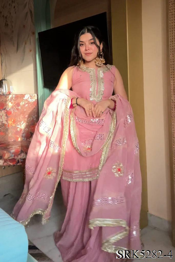 Pink Color Tabby Organza Embroidery Work Top Sharara