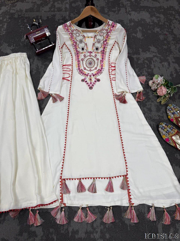 Reyon Fabric With Thread With Real Mirror Work Top Plazzo