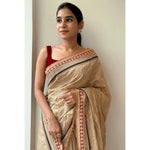 Cream Color Tissue Silk Saree