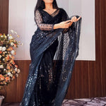 Black Color Net Fabric Heavy Sequence Work Saree