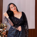 Black Color Net Fabric Heavy Sequence Work Saree