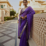 Faxu Gergette Coding Lace Border Sequence Work Saree