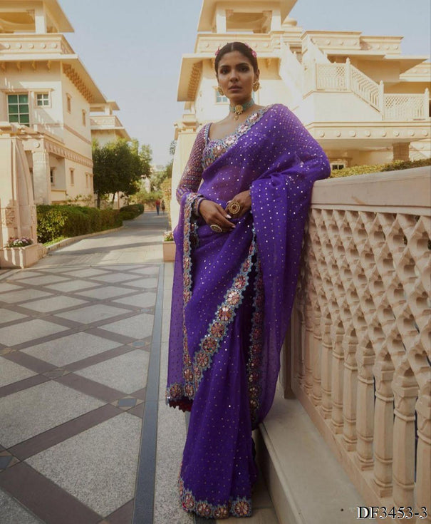 Faxu Gergette Coding Lace Border Sequence Work Saree