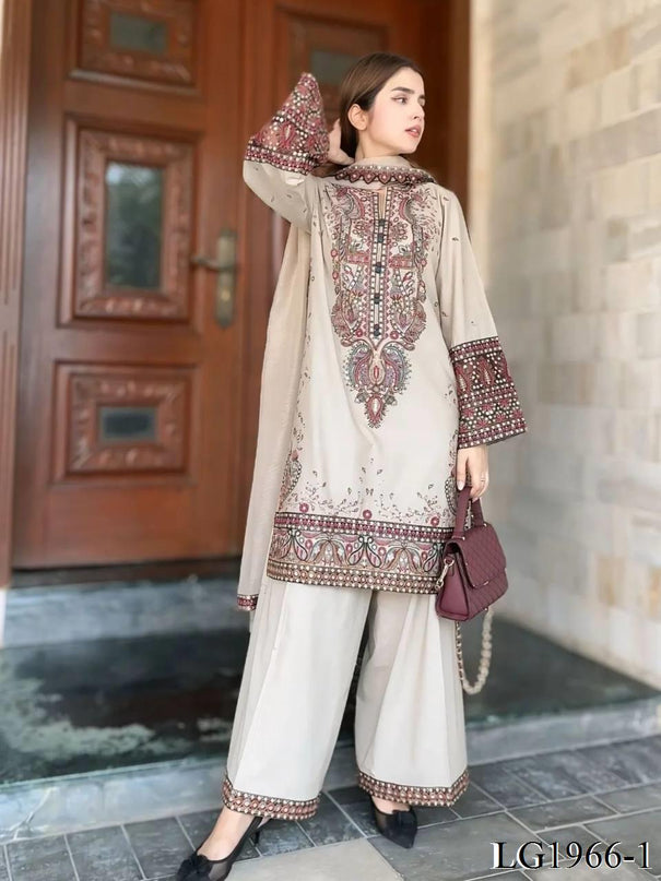 White Color Roman Silk Sequence Embroidery Work Top Plazzo