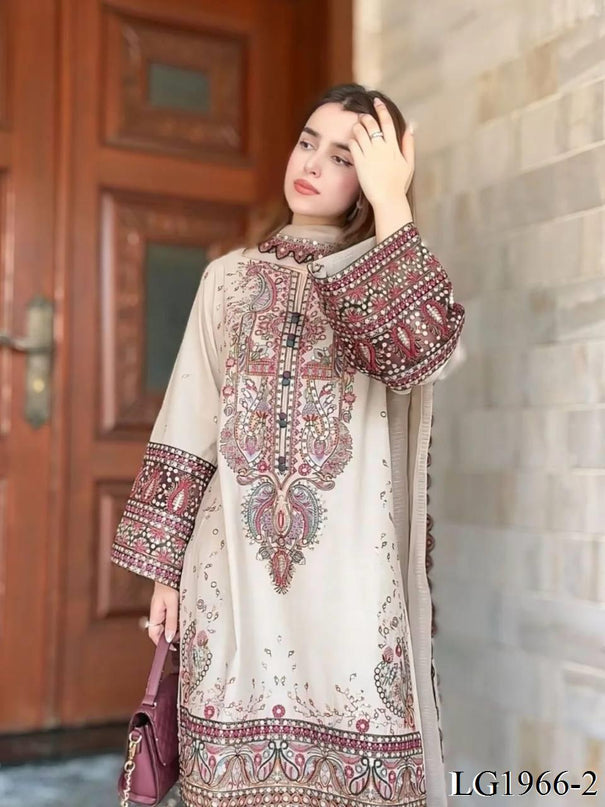 White Color Roman Silk Sequence Embroidery Work Top Plazzo