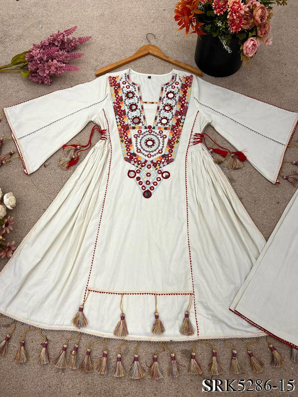 Pure Khadi Cotton Embroidery Sequence work Top Plazzo