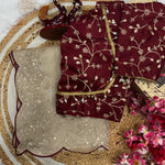 Beige Color Sequins & Zari Embroidery Work Saree