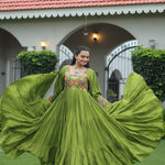 Navratri Special Reyon Fabric Kutchi Work Gown