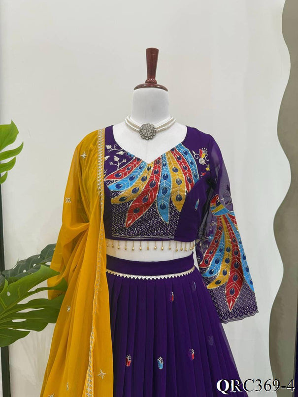 Purple Color Foux Georgette Thread With Sequence Work Lehenga