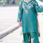 Sky Blue Color French Creap Embroidery Work Top Plazzo
