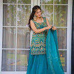 Sky Blue Color Jimmy Organza With Digital Print Top Plazzo