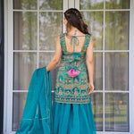 Sky Blue Color Jimmy Organza With Digital Print Top Plazzo