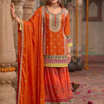 Heavy Chinon Silk With Sequins With Mirror Work Top Sharara