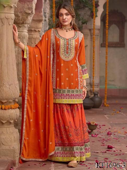 Heavy Chinon Silk With Sequins With Mirror Work Top Sharara