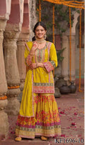 Heavy Chinon Silk With Sequins With Mirror Work Top Sharara