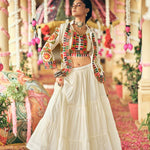 White Color Pure Cotton Embroidery Work Lehenga