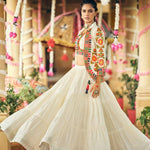 White Color Pure Cotton Embroidery Work Lehenga