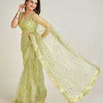 Net Fabric Sequins With Dori Work Saree