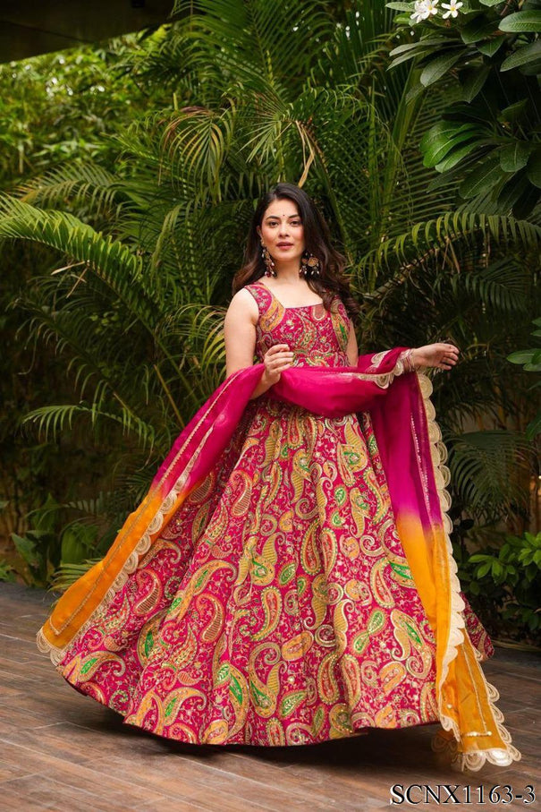 Jimmy Organza Silk With Digital Print Work Gown