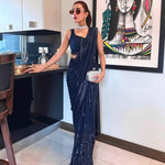 Blue Color Georgette Sequins Work With Thread Work Saree