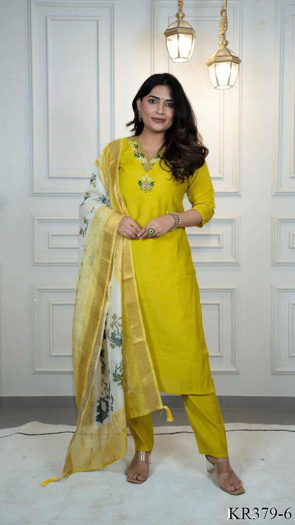 Premium Romn Silk With Hand Work Kurti