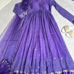 Purple Color Georgette Heavy Sequins Work Gown