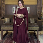 Wine Color Chinon Silk Embroidery Work Gown