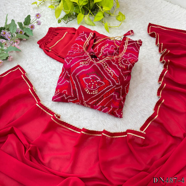 Red Color Viscos Reyon Fabric With Gotta Patti Work  Gown