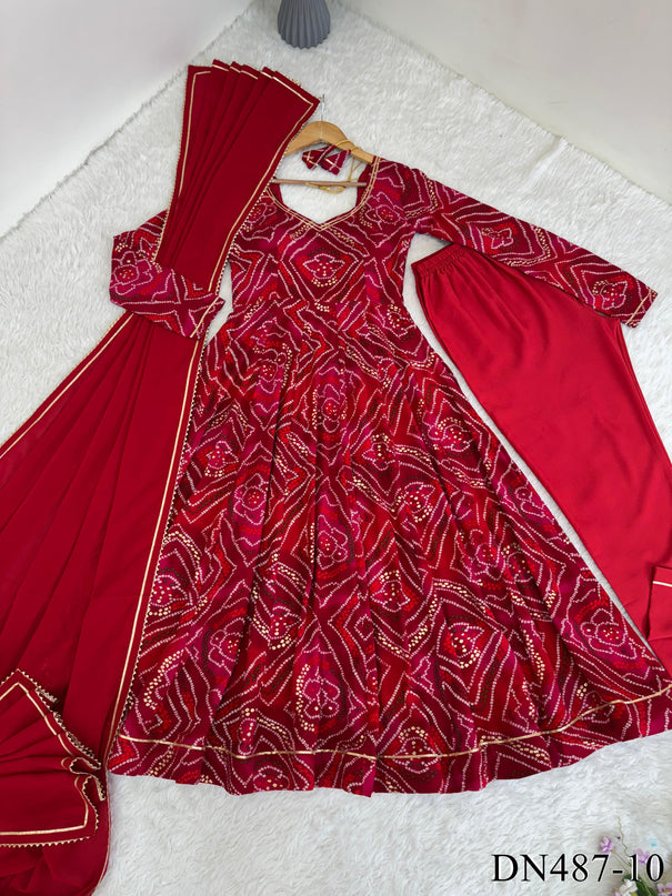 Red Color Viscos Reyon Fabric With Gotta Patti Work  Gown