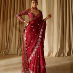 Red Color Faux Georgette Sequience Work Saree