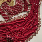 Red Color Faux Georgette Sequience Work Saree