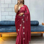 Space Silk With Hart Loving Daimond Cut Work Saree