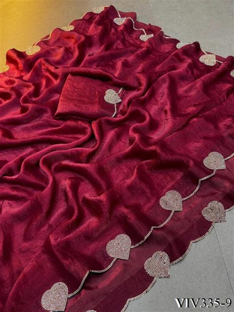 Space Silk With Hart Loving Daimond Cut Work Saree