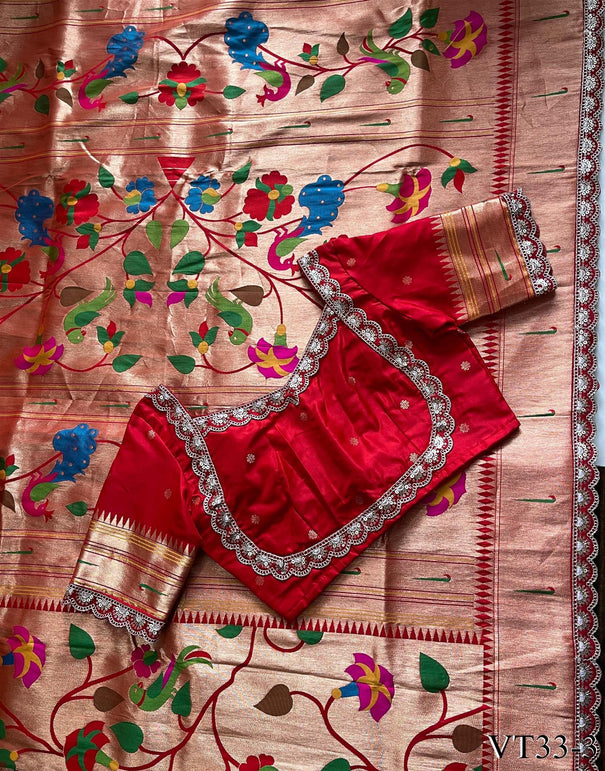 Red Color Banarasi Pattu Paithani Pallu Saree