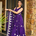 Purple Color Fendy Silk With Embroidery Work Gown