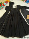 Faux Georgette Hand Mirror Embroidery Work Gown