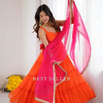 Orange Color Georgette Chiffon Sequins Work Gown