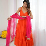 Orange Color Georgette Chiffon Sequins Work Gown