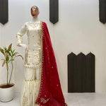 White Color Fendy With Sequins Embroidery Work Top Sharara