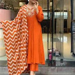 Orange Color Viscos Chanderi Silk Hand Work Gown