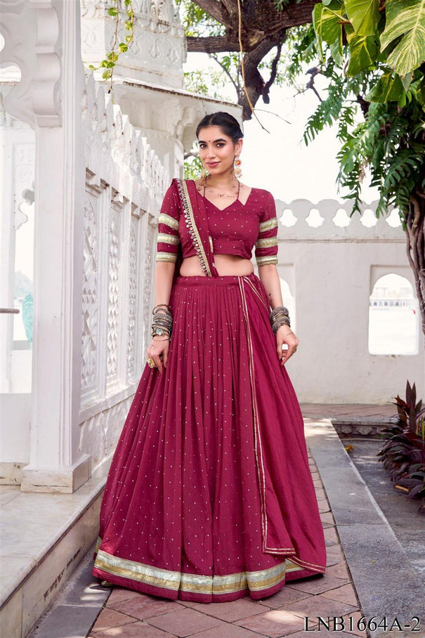 Pure Chanderi Weaving Work Embossed Design Lehenga